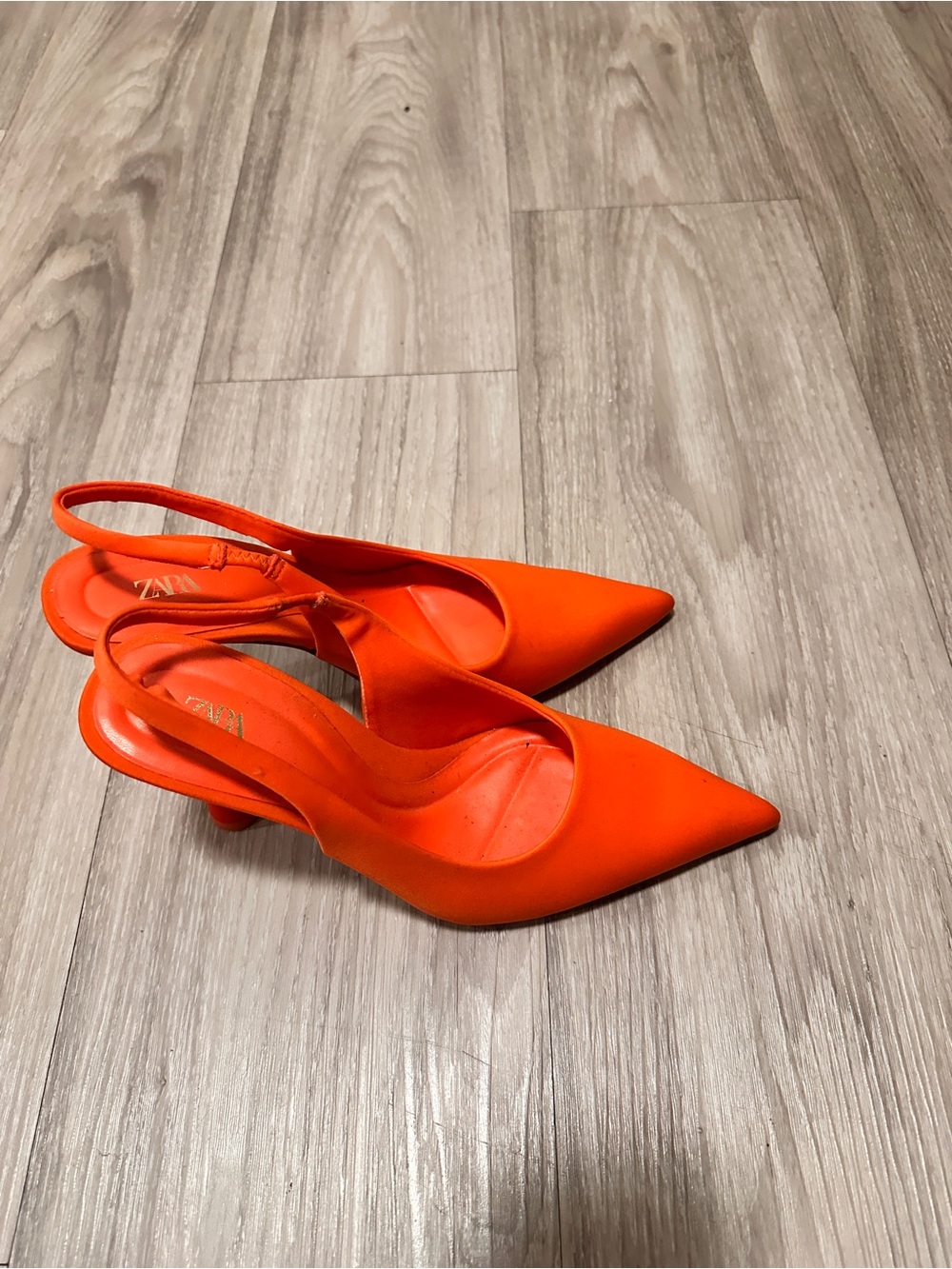 Zara Bright Orange Pointed Slingback Heels